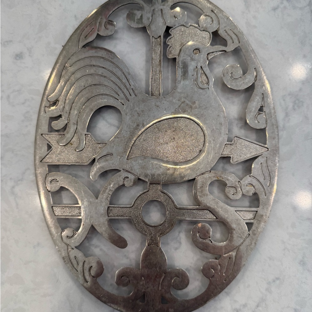 Vintage Silver Plated Rooster Trivet